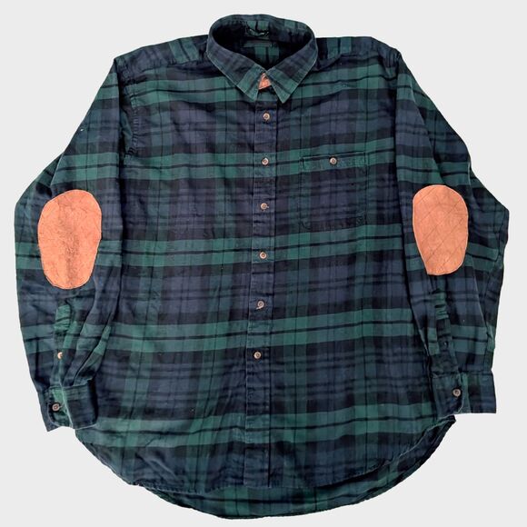 Vtg Abercrombie & Fitch Flannel Shirt Mens XL Plaid Leather Elbow Patch Grunge - Picture 1 of 8